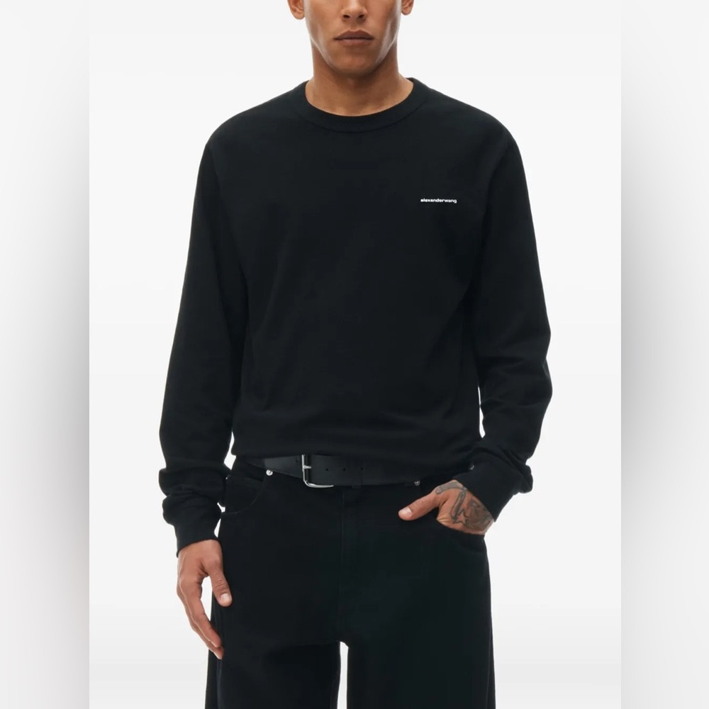Alexander Wang Unisex Long Sleeve Tee in High Twist Jersey Size L Crew Neck